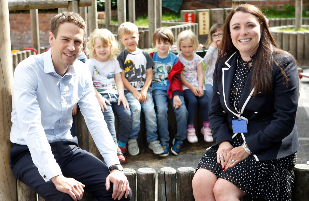 Founder Clare Roberts and BGF investor Ben Barker, on-site at a Kids Planet nursery