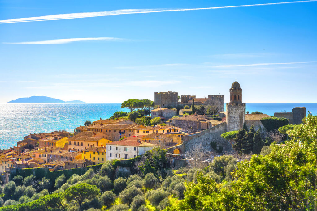 View of Castiglione della Pescaia, old town and sea, in Maremma, Tuscany (Italy)