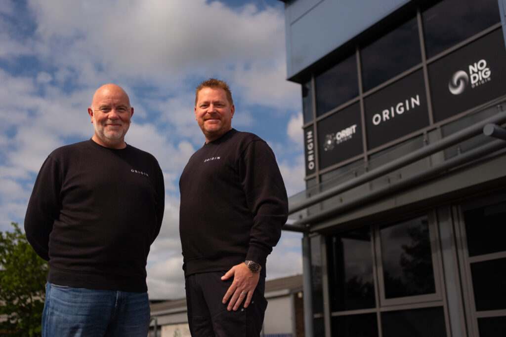 Phil Surtees and John Marsden, Directors of Origin Tech, standing outside company HQ